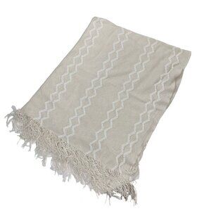 Bourina Throw Blanket White 56x62 Woven Textured Boho Fringe